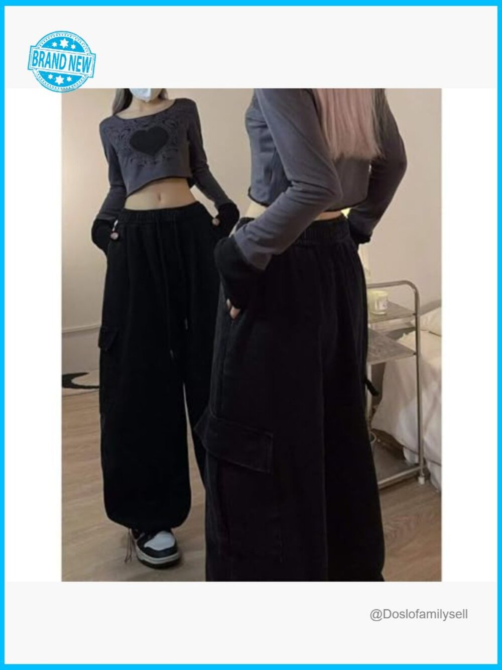 Baggy Cargo Pants Wide Leg Sweatpants Y2k Drawstring High Waisted Trendy - Picture 3 of 5